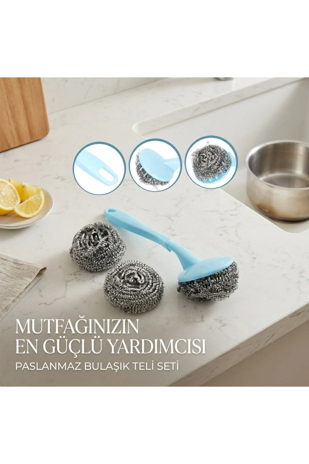 Egonex Bella House K-7392 ( 3+1 ) Bulaşık Top Teli Uzun Saplı*12x25