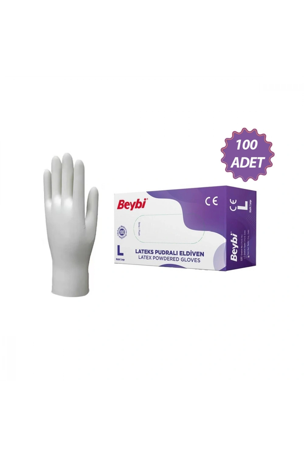 Egonex Beybi ( L ) ( Pudralı ) ( 100pcs ) ( Lateks ) Muayene Eldiveni*1x20