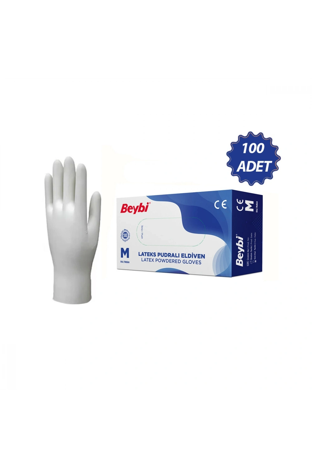 Egonex Beybi ( M ) ( Pudralı ) ( 100pcs ) ( Lateks ) Muayene Eldiveni*1x20
