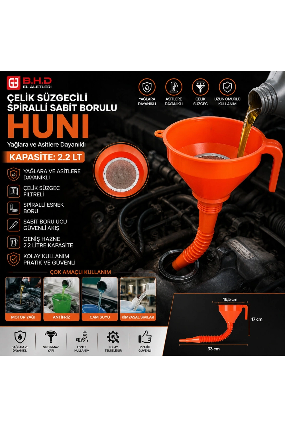 Egonex Bhd-00213 ( Çelik Süzgeçli ) Spiralli Huni ( Sabit Borulu ) 1.2lt*50