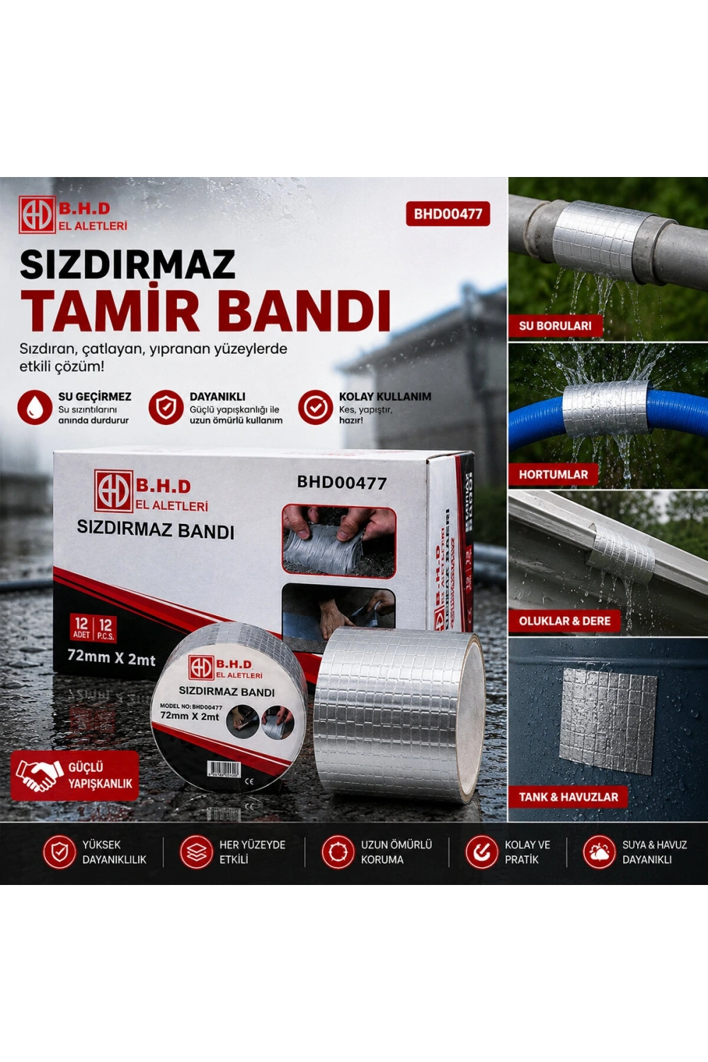 Egonex B.h.d Bhd-00477 ( 72mmx2mt ) Su Sızdırmaz ( Sakız ) Tamir Bantı*12x8