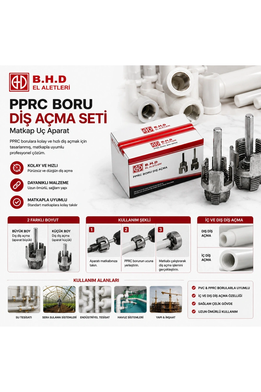 Egonex B.h.d El Aletleri-00402 ( 2pcs ) ( Pprc ) ( Boru Diş Açma ) Matkap Uç Aparat*120