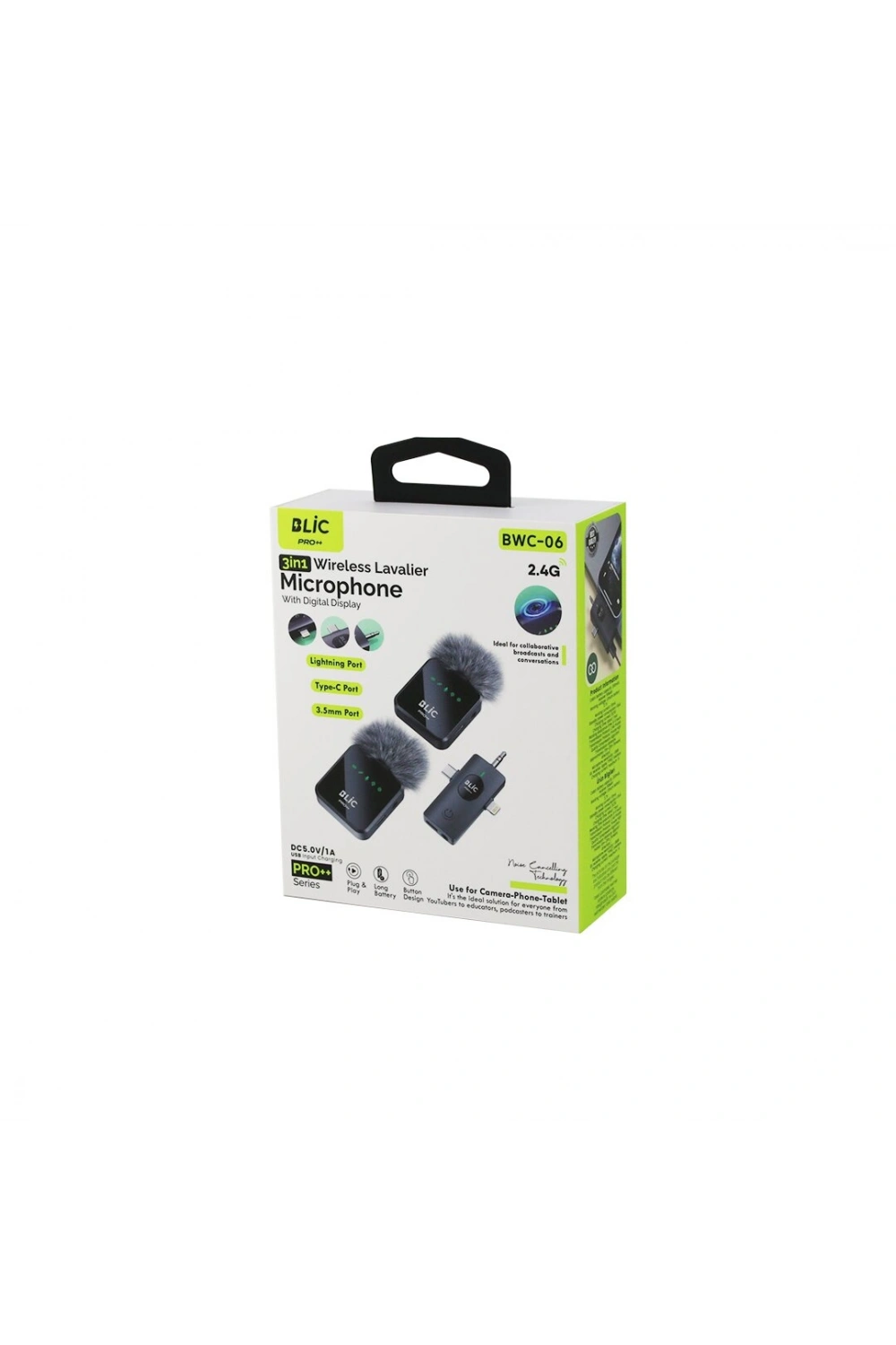 Egonex BLİC BWM-06 ( 3İN1 ) KABLOSUZ İKİLİ YAKA MİKROFON ( TÜYLÜ ) ( DİJİTAL EKRAN ) ( LİGHTNİNG - TYPE-C - 3.5MM GİRİŞ ) ( 5.0V / 1A )*50