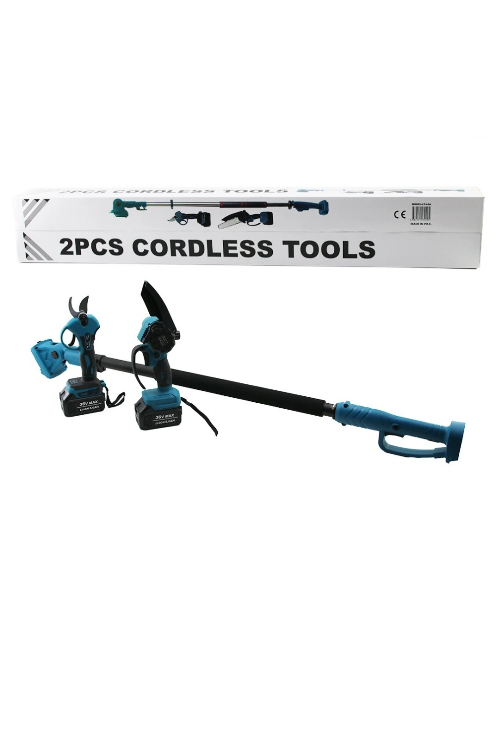 Egonex BN-5 CORDLESS TOOLS LTJ-6A ZZ-01 (2 PCS SET) (6) (BUDAMA DAL KESME TESTERE=ŞARJLI--YAĞSIZ & ZİNCİRLİ + ŞARJLI BAĞ MAKASI ) TELESKOPİK UZAYAN METAL SAP=120--195CM*6