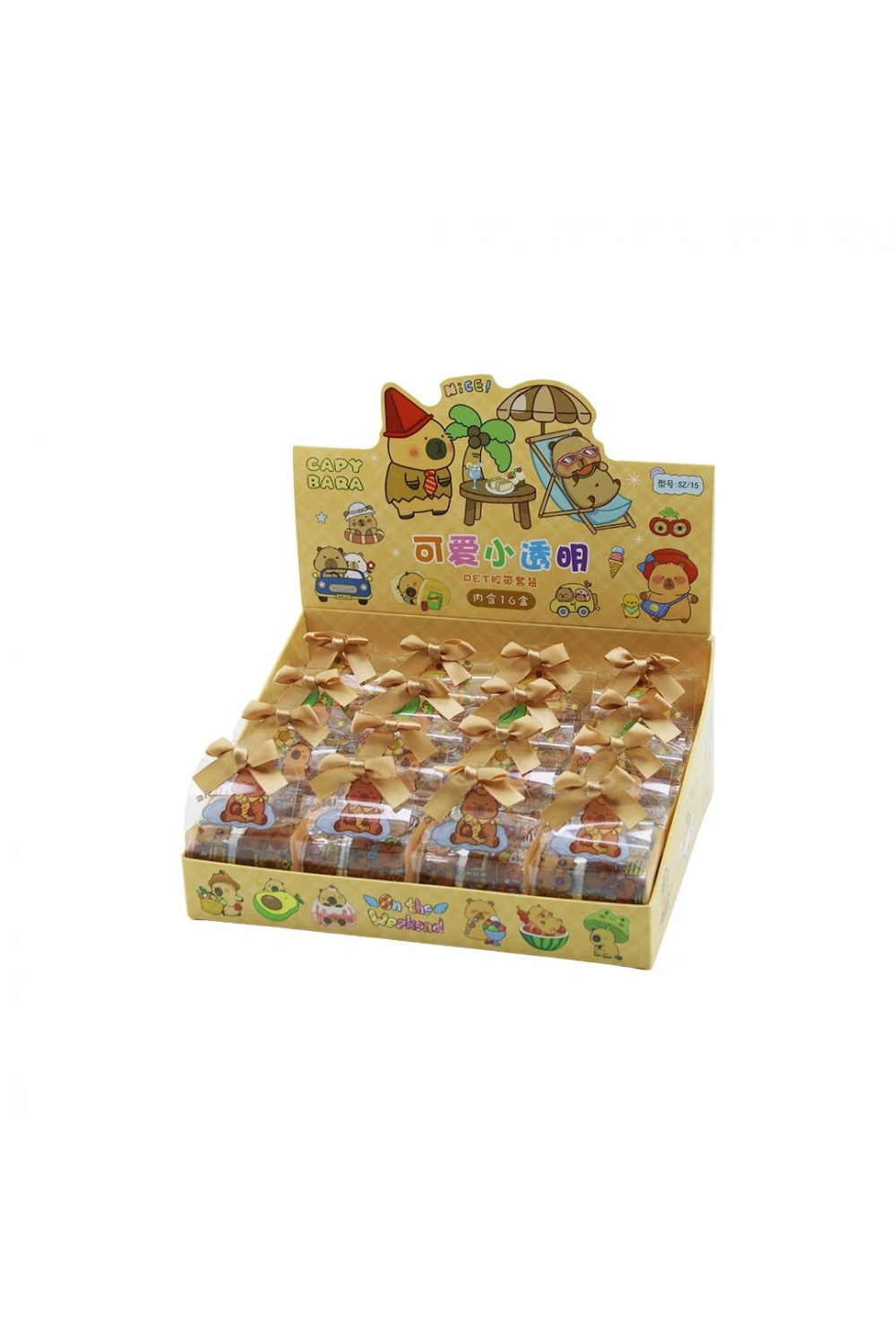 Egonex CAPY BARA NİCE! SZ-15 ( 2PCS ) (GENİŞLİK=2CM & 3CM) (HAYVAN & YEMEK RESİMLİ) SEVİMLİ BANT (PVC & KURDELALI AMBALAJ)*16X84