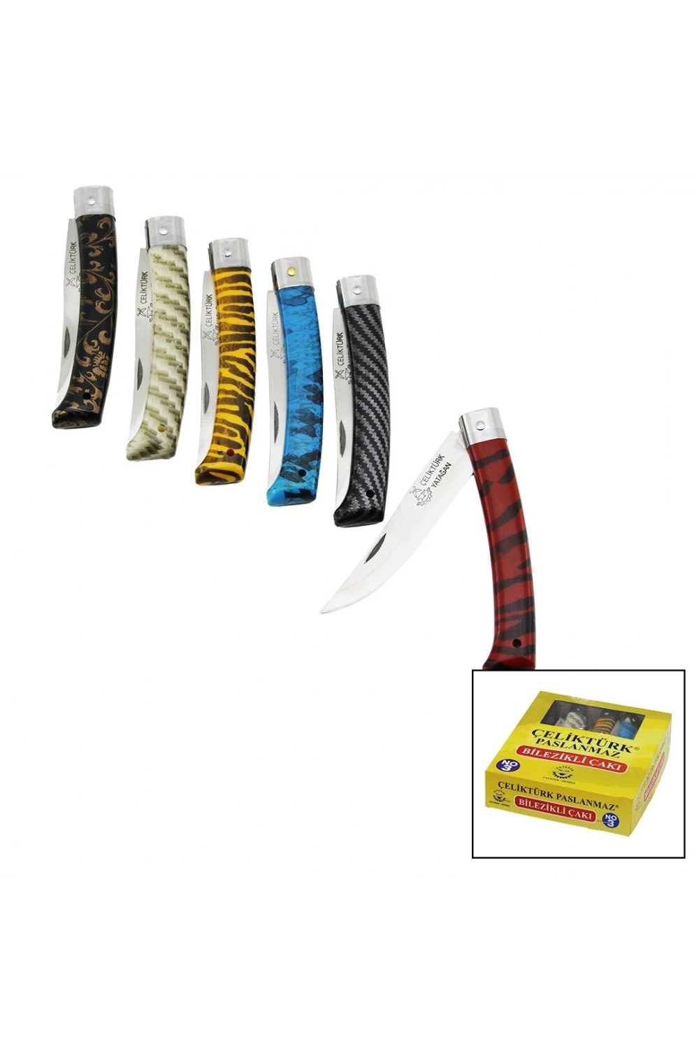 Egonex Çeliktürk ( No-3 ) Paslanmaz ( Bilezikli ) Çakı ( Renkli Plastik Saplı )*10x1