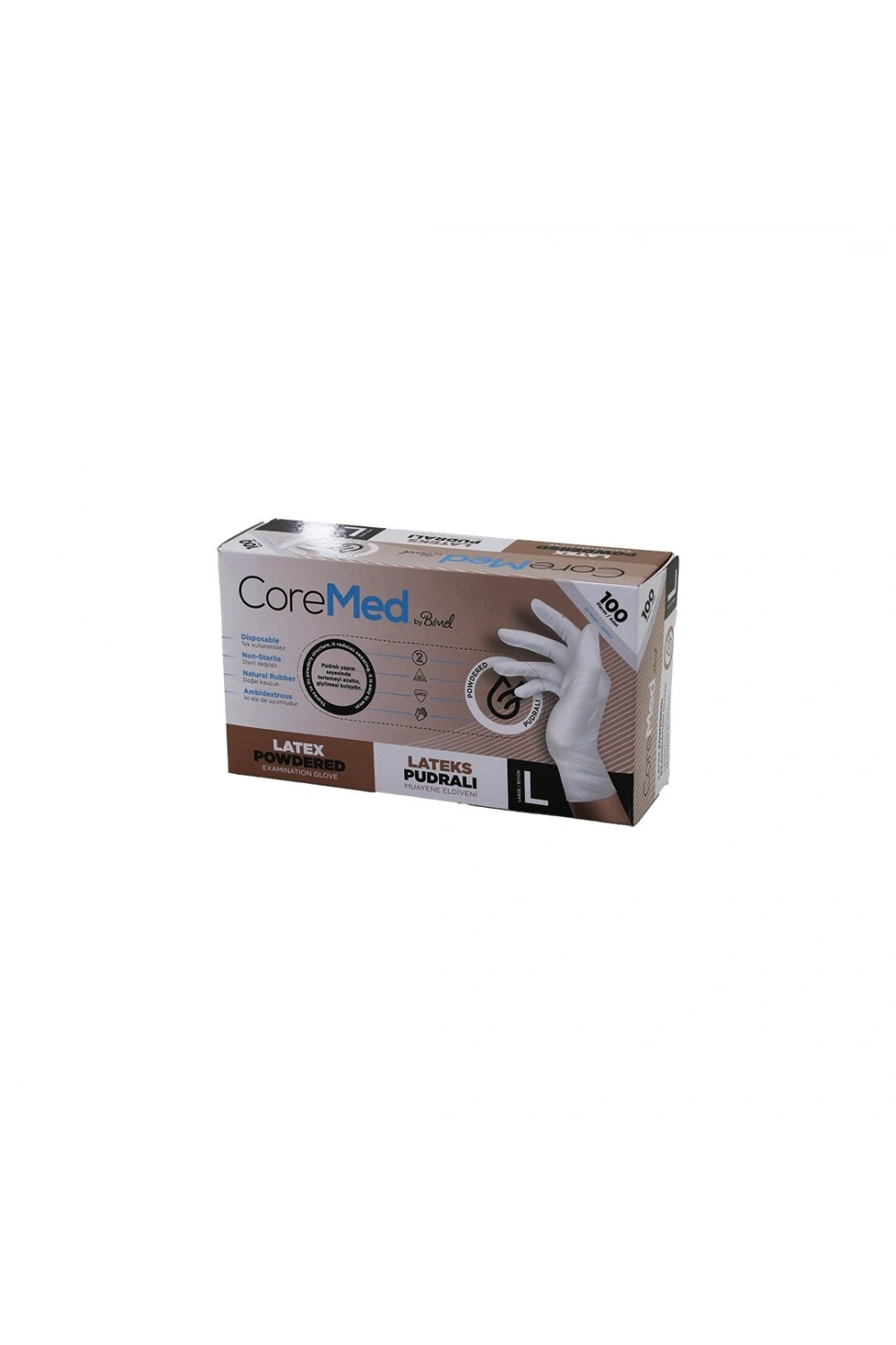 Egonex Coremed Bimel Haspet ( L ) ( Pudralı ) Latex Muayene Eldiveni ( Lateks ) ( 100lü )*1x20