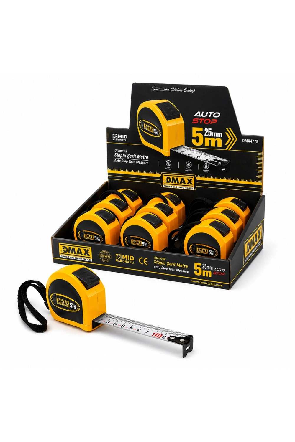 Egonex Dmax Dmx-4778 ( 5mt X 25mm ) ( Otomatik ) Çelik Şerit Metre ( Stoplu )*12x8