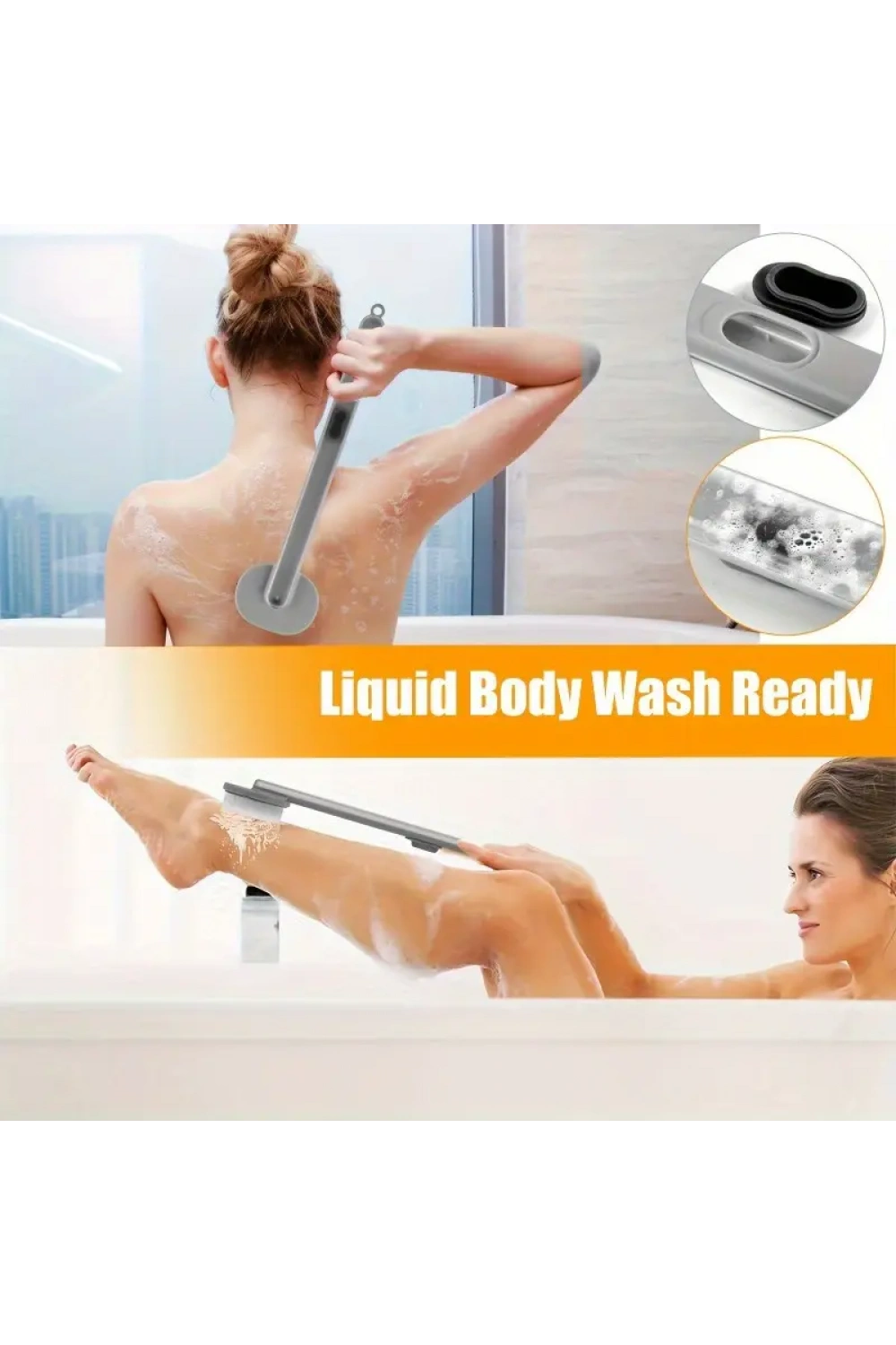 Egonex Duş Jeli Hazneli Uzun Saplı Banyo Sırt Fırçası