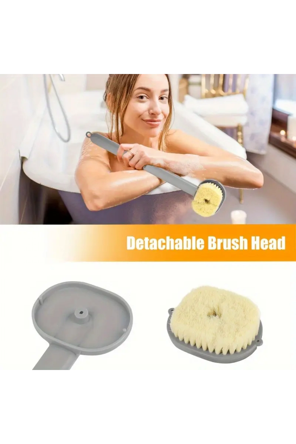 Egonex Duş Jeli Hazneli Uzun Saplı Banyo Sırt Fırçası