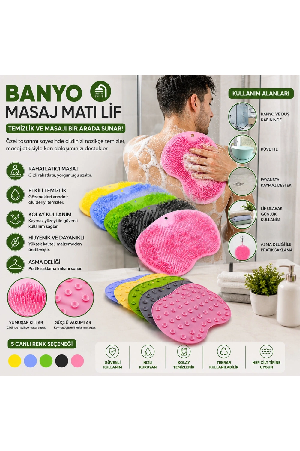 Egonex Enfa Enf-623 Enf-789 Banyo Masaj Matı Lif 28cm*100