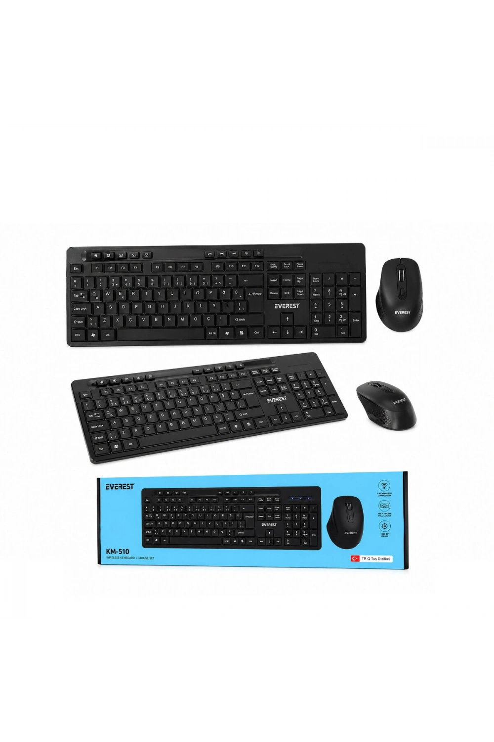 Egonex Everest Km-510 ( Kablosuz ) Multimedia Klavye & Mouse Seti ( Siyah ) ( Q Klavye )*10