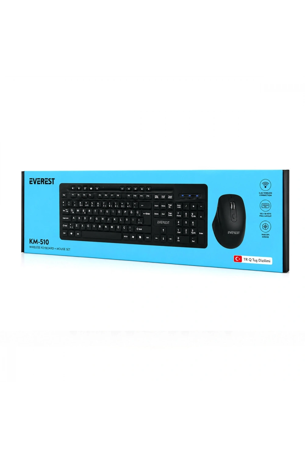 Egonex Everest Km-510 ( Kablosuz ) Multimedia Klavye & Mouse Seti ( Siyah ) ( Q Klavye )*10