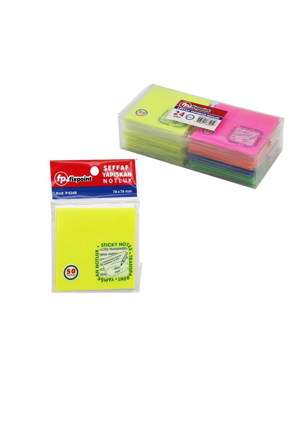 Egonex FİXPOİNT P-5245 STİCKY NOTES ( ŞEFFAF & 50 YAPRAK ) YAPIŞKANLI KAĞIT & NOTLUK RENKLİ ( STICK )*24X24