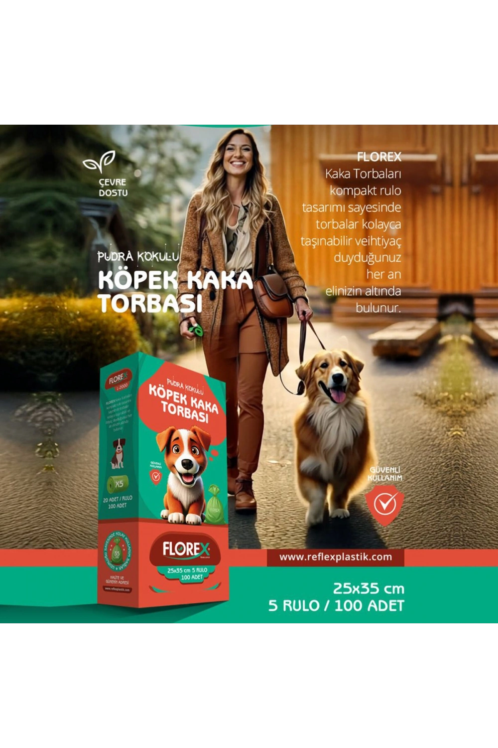 Egonex Florex L-2000 ( Köpek & Evcil Hayvan ) ( Kaka Torbası ) ( 5 Rulo X 20pcs = 100 Adet ) ( Pudra Kokulu ) ( 25x35cm ) ( Pet Shop )*24=k