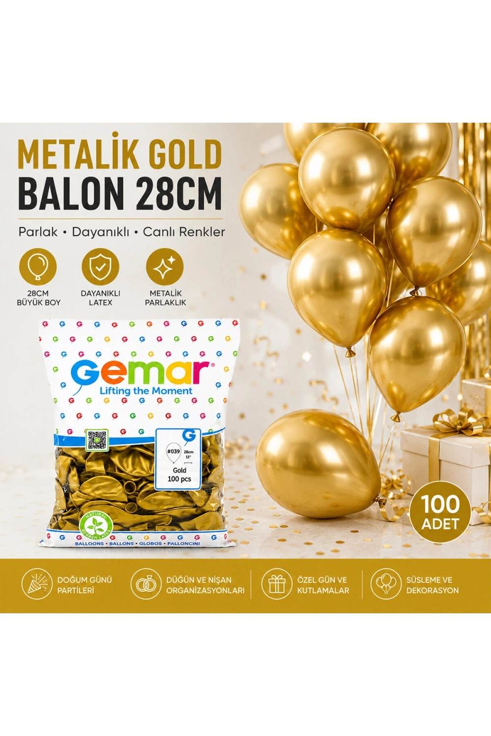 Egonex Gemar Gm-110-39 ( Metalik & Gold ) Balon ( 11 & 28cm & 100pcs )*1x50