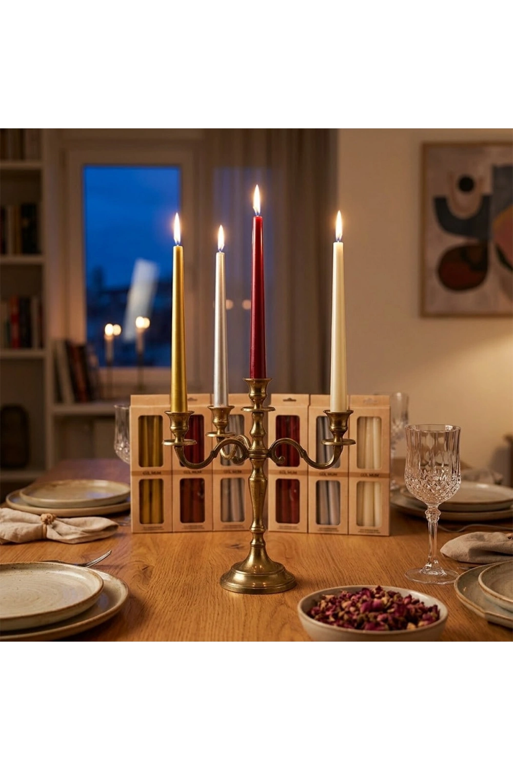 Egonex Gül Mum Kod-252  ( 4pcs ) Candle Metalik Renkler Şamdan Mum 25cm*40