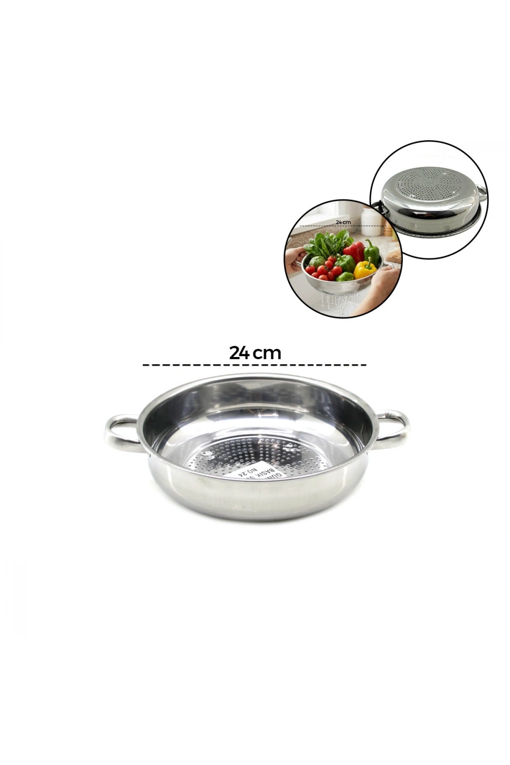 Egonex Güneş ( No-0 ) ( 24cm ) ( Basık ) Süzek Metal Süzgeç ( Kulplu )*100