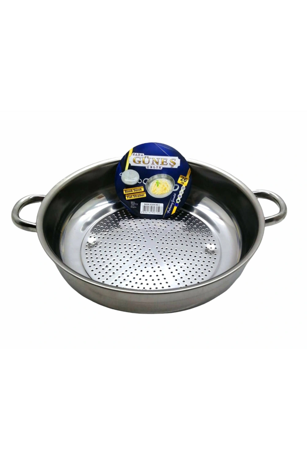 Egonex Güneş ( No-1 ) ( 26cm ) ( Basık ) Süzek Metal Süzgeç ( Kulplu )*100
