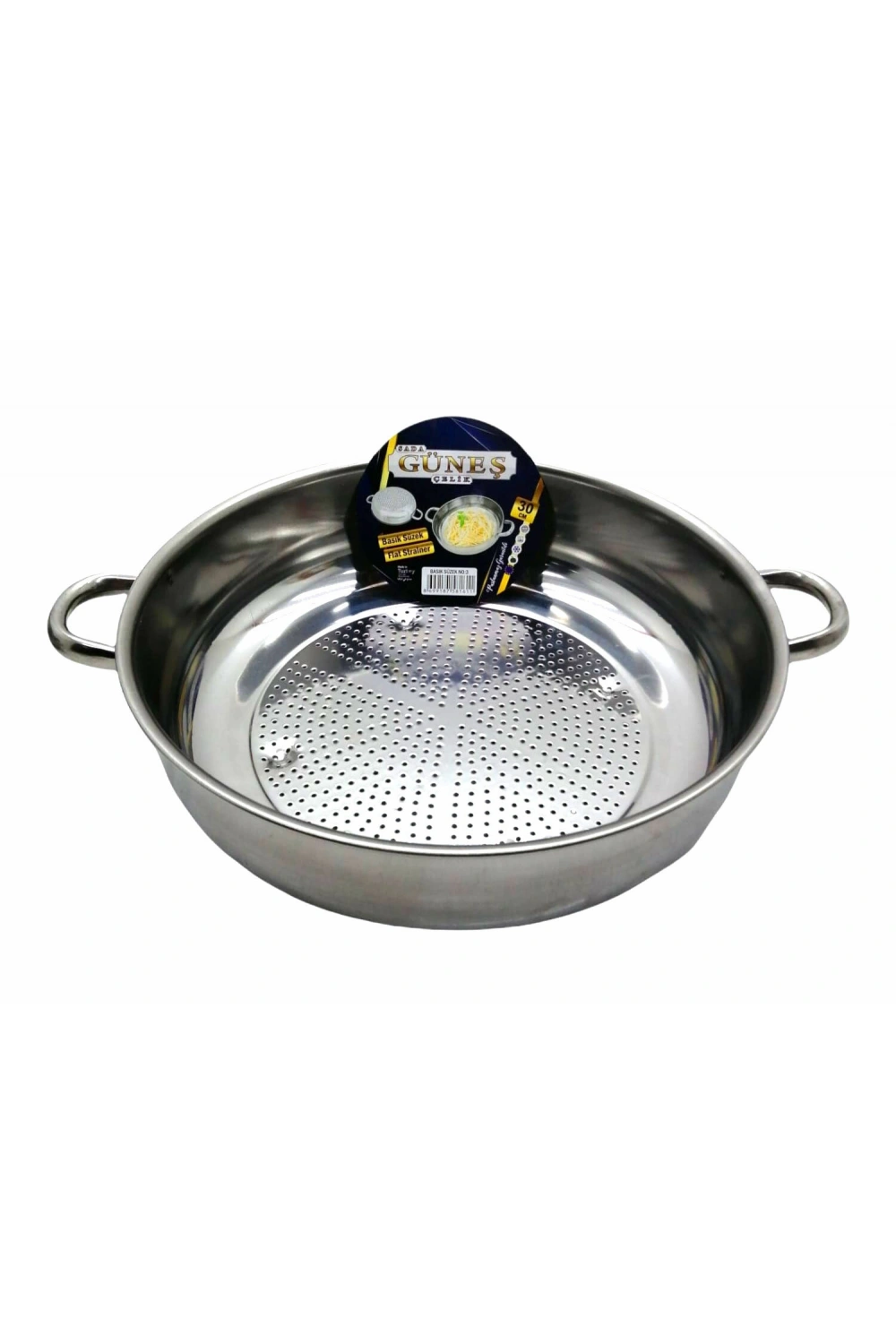 Egonex Güneş ( No-3 ) ( 30cm ) ( Basık ) Süzek Metal Süzgeç ( Kulplu )*50
