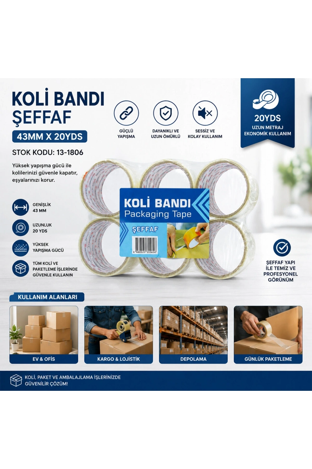 Egonex Hasbros Packaging Tape ( 43mm X 20yds ) ( Şeffaf ) Koli Bantı ( Brkt-555526 ) ( Bandı )*12x12