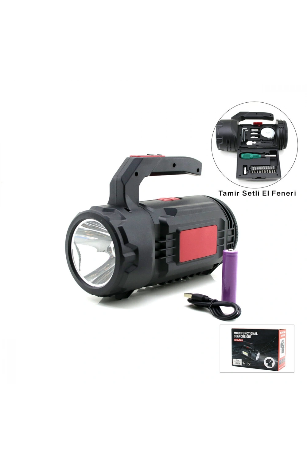 Egonex Hasuba Hs-310 ( 2in1 ) ( 19pcs = Tamir & Hırdavat Seti ) El Fener & Projektör ( Led + Cob )( Usb & Type-c & Pil Şarjlı ) *20