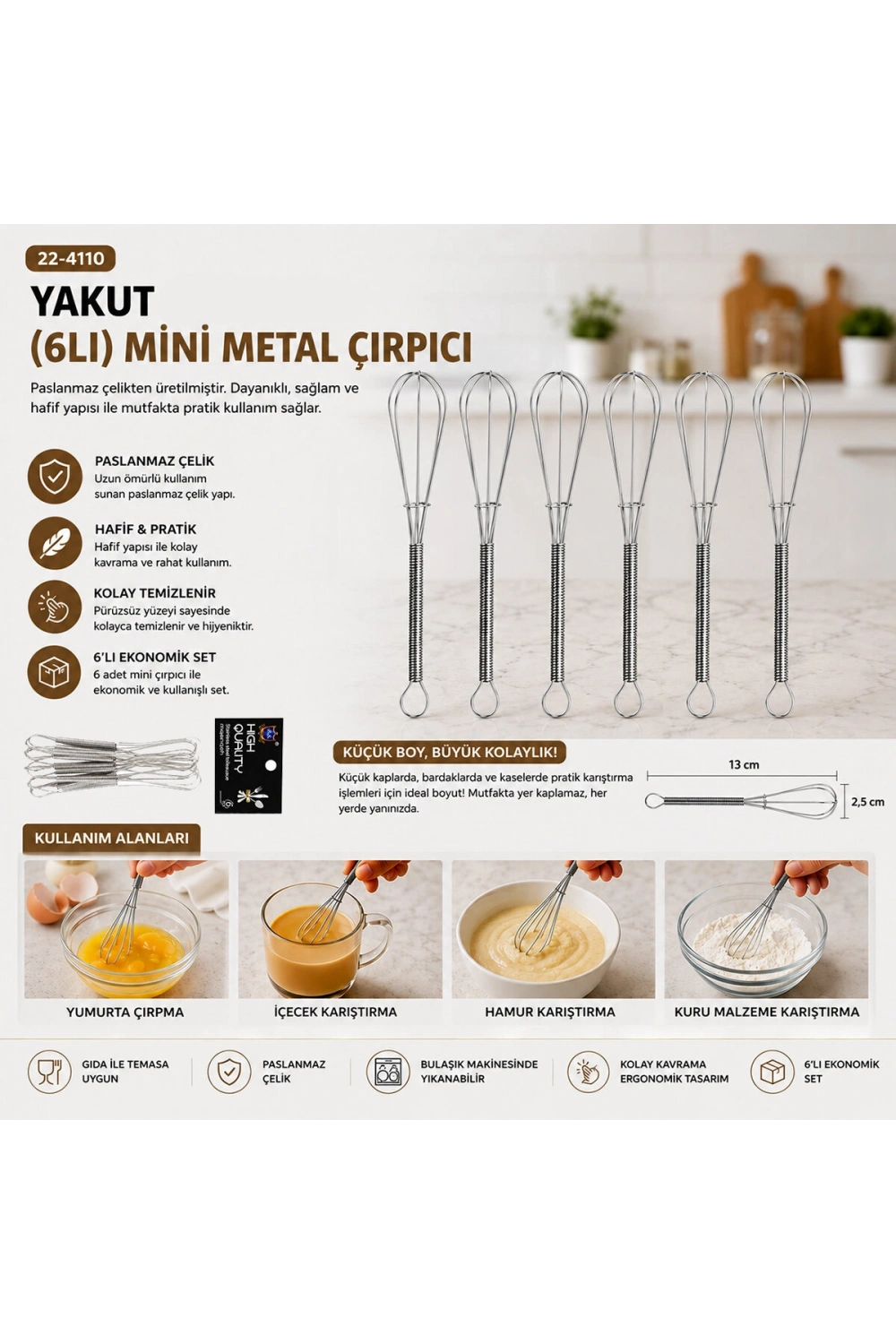 Egonex Hıgh Qualıty Yakut-10712 ( 6pcs ) ( Mini=13cm ) ( Metal ) Çırpıcı*200