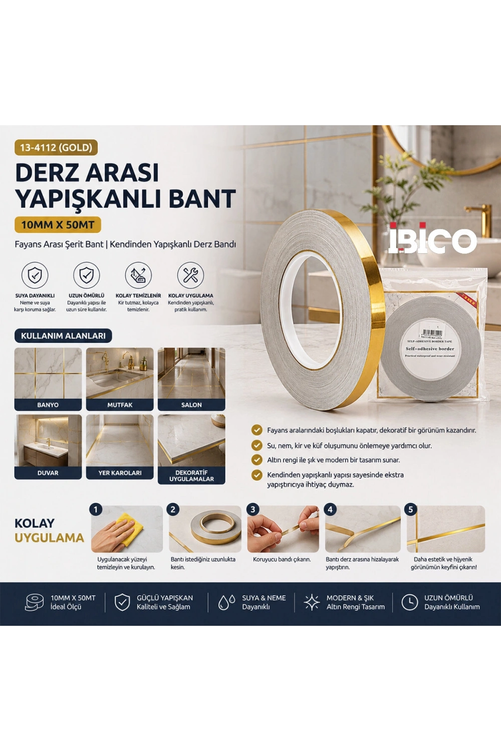 Egonex İbico İ13-140 ( Gold ) Derz Arası Yapışkanlı Bant ( 10mm X 50mt )*300