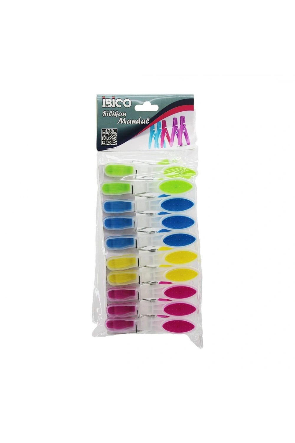 Egonex İbico İ21-038 ( 10pcs ) ( Renkli Silikon Ağız & Bas-aç ) ( Şeffaf Plastik ) Mandal*12x12