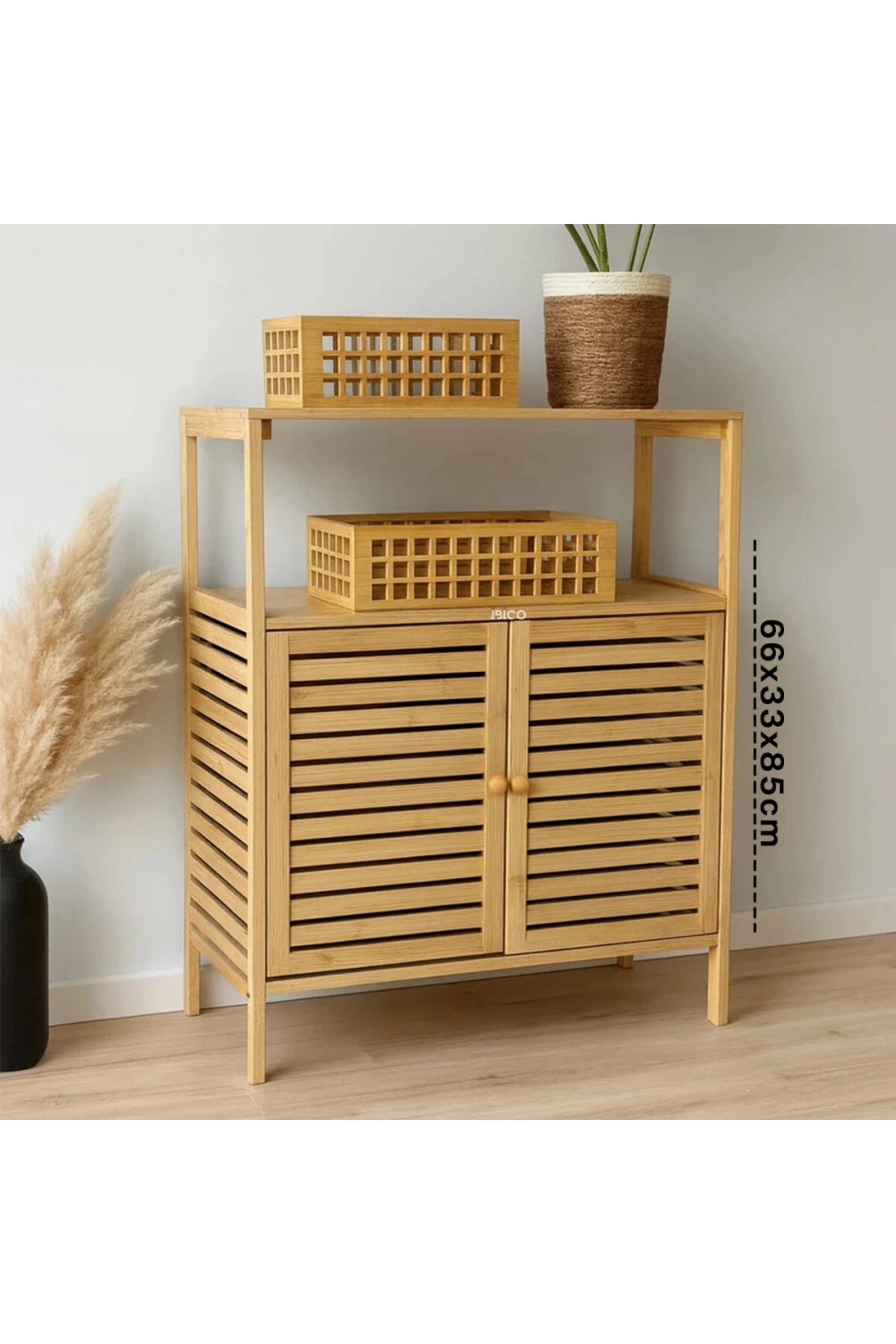 Egonex İbico İ21-149 Çok Amaçlı Dolap ( Ahşap Bambu ) ( Organizer Raflı ) ( 66x33x85cm ) *4
