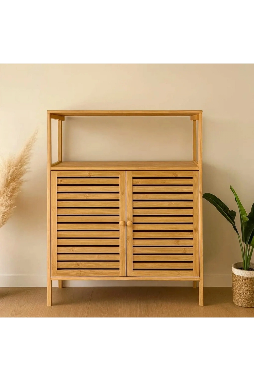 Egonex İbico İ21-149 Çok Amaçlı Dolap ( Ahşap Bambu ) ( Organizer Raflı ) ( 66x33x85cm ) *4
