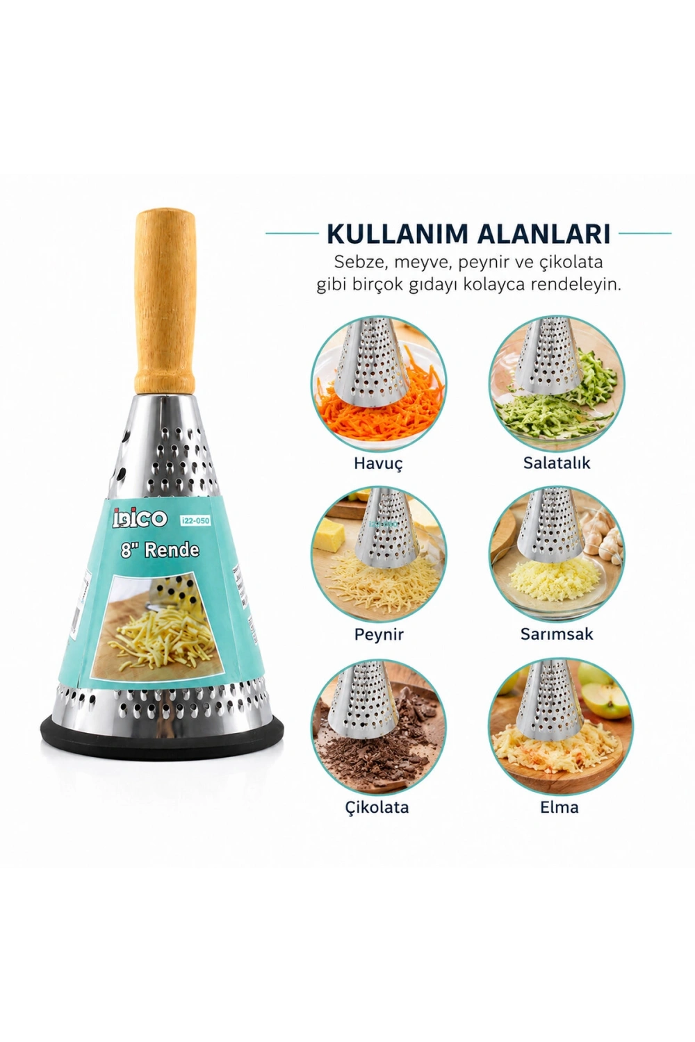 Egonex İBİCO İ22-050 ( 8 ) ( HUNİ MODEL & 3-BÖLÜM ) ( AHŞAP & BAMBU SAPLI ) ( ÇELİK METAL ) RENDE ( SİLİKON KAPLAMA TABAN )*72