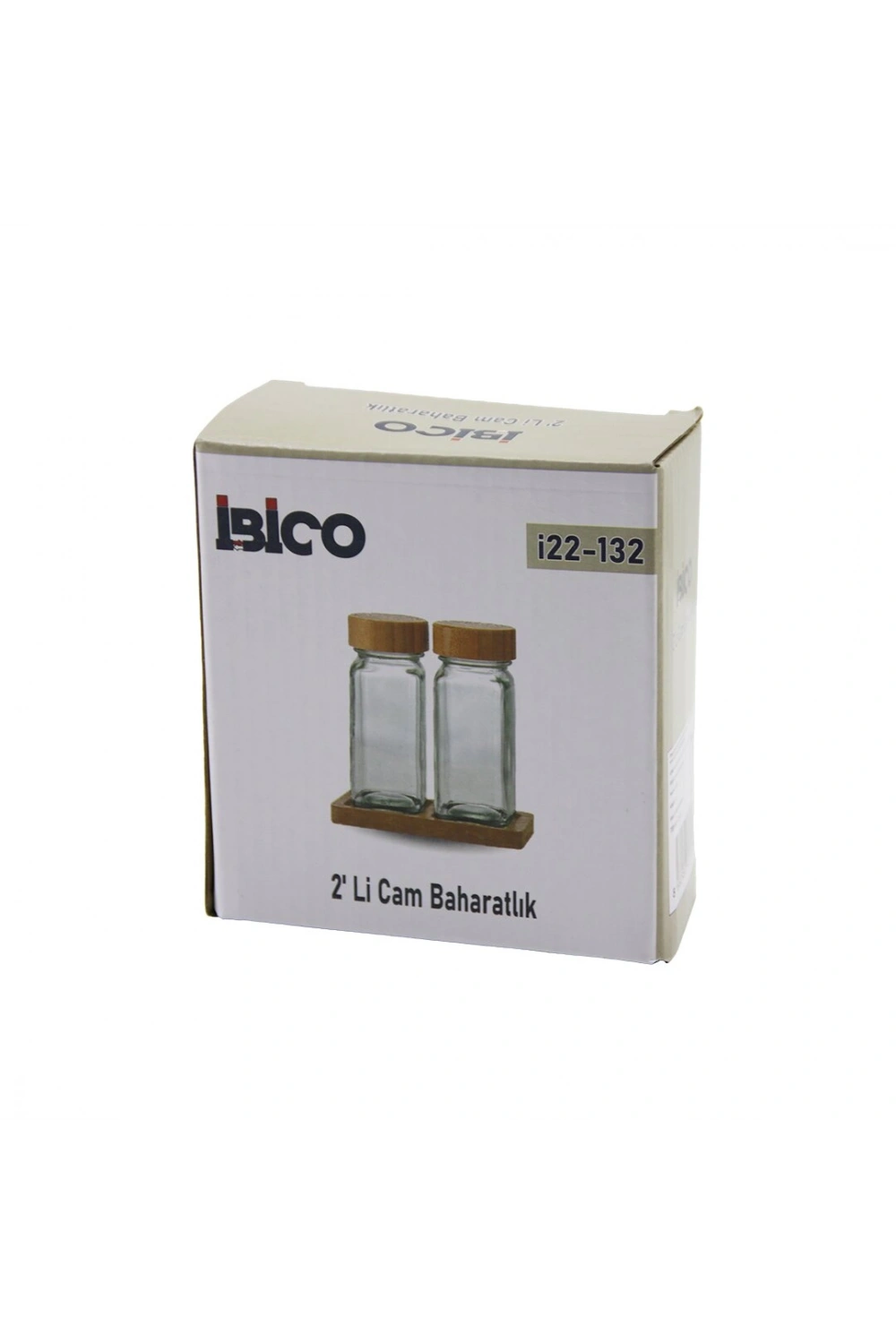 Egonex İbico İ22-132 ( 2pcs ) ( Bambu Kapaklı ) ( Cam ) Tuzluk & Biberlik & Baharatlık ( 120ml )*48