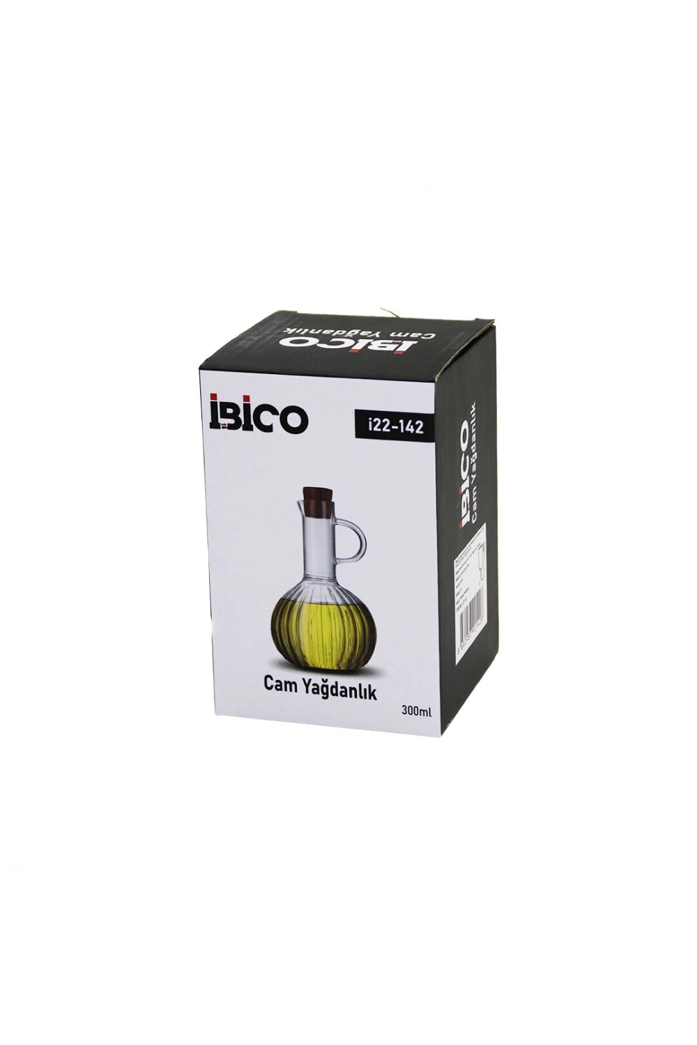 Egonex İbico İ22-142 ( Mini ) ( Cam ) Yağdanlık ( Çizgili Desen ) ( 300ml ) ( Ahşap Bambu Mantar Tıpa )*48