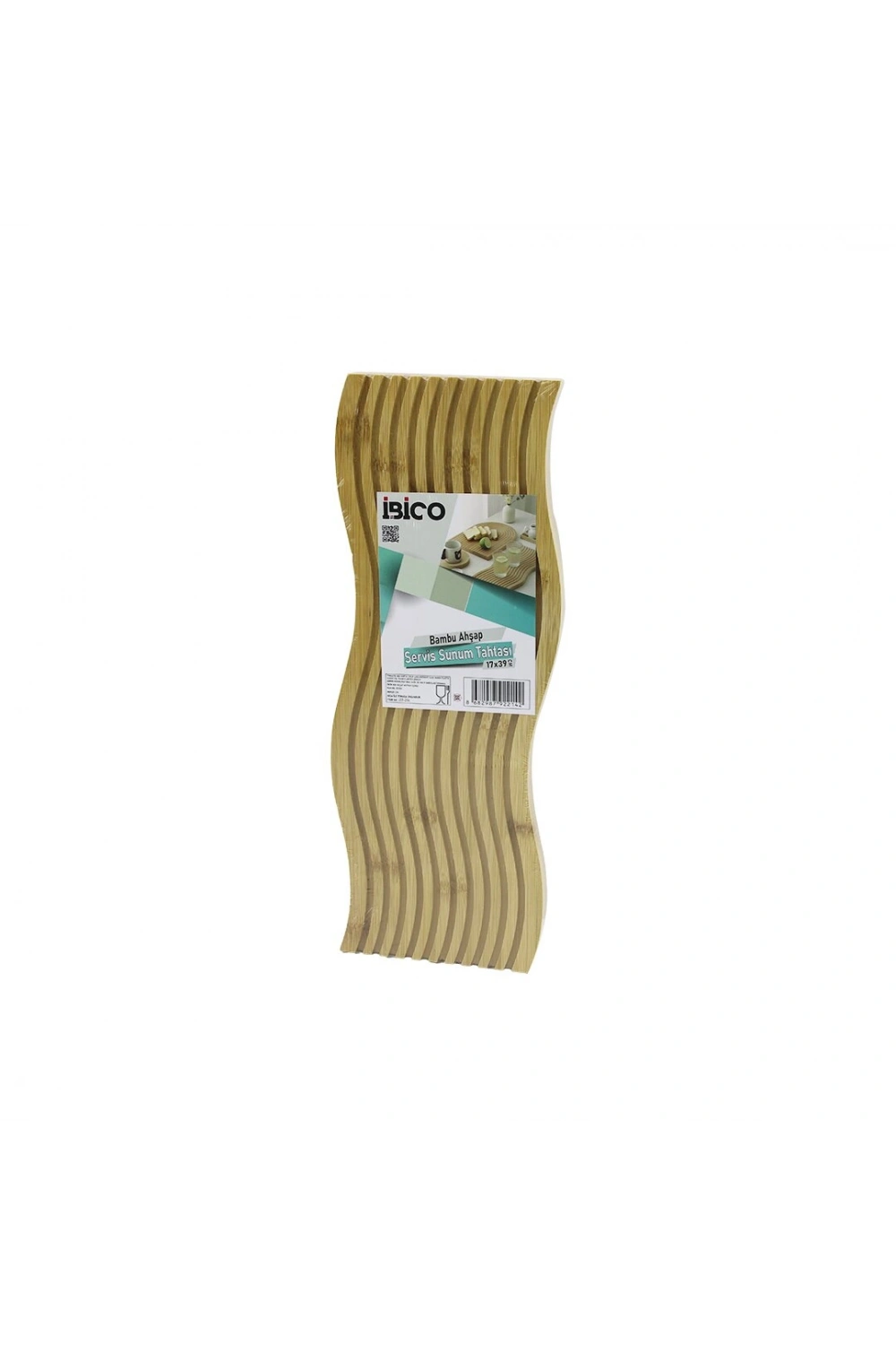 Egonex İbico İ22-214 ( Dalgalı Şekilli & Kanallı ) ( Çift Taraf=düz & Kanallı ) Ahşap Bambu Servis Sunum Tahtası  ( 17 X 39 X 1.5cm )*24