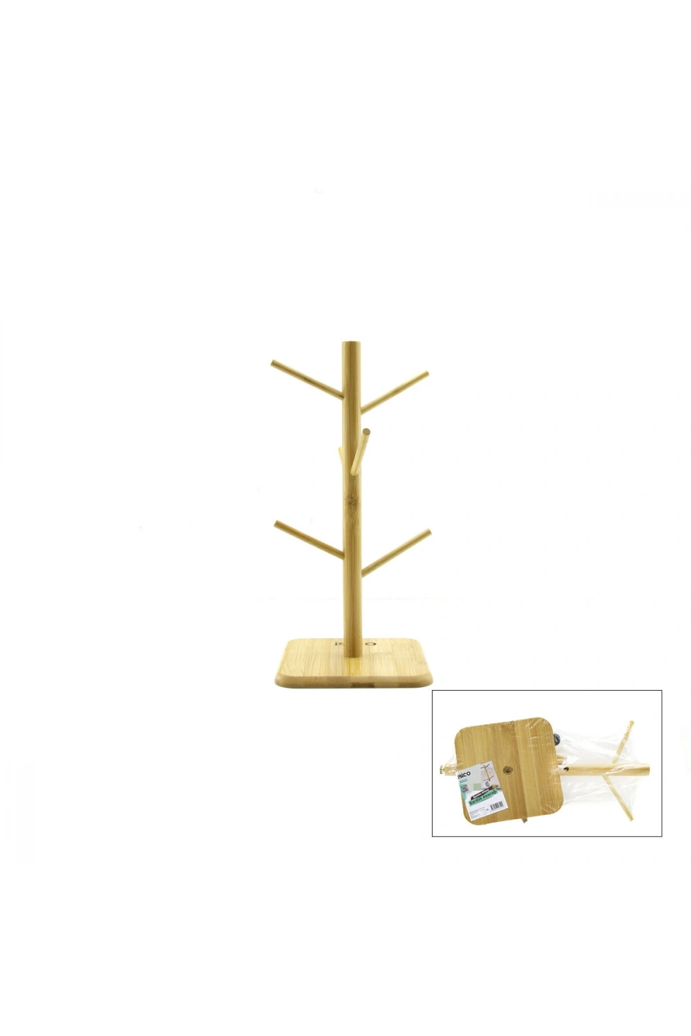 Egonex İBİCO İ22-318 ( KARE ALTLIK & ÇAP = 15CM ) BARDAK & FİNCAN ASACAK ( BAMBU & AHŞAP ) 35CM*60