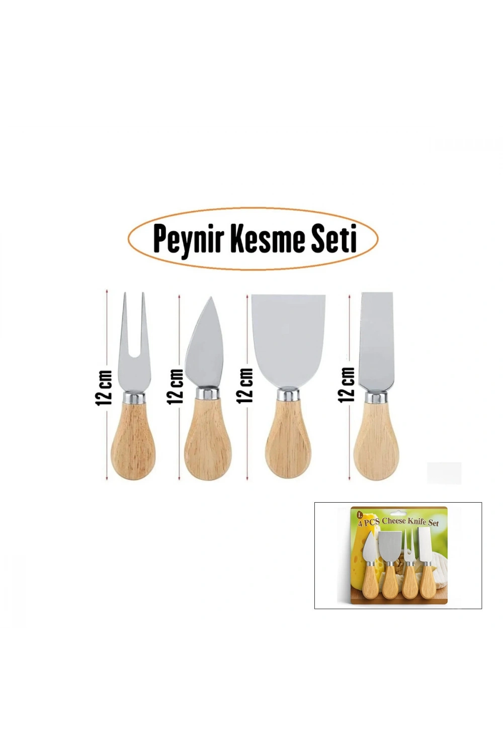 Egonex İbico İ22-400 Cheese Knife Set ( 4pcs ) Peynir Bıçak Seti ( Ahşap Bambu Saplı )*144