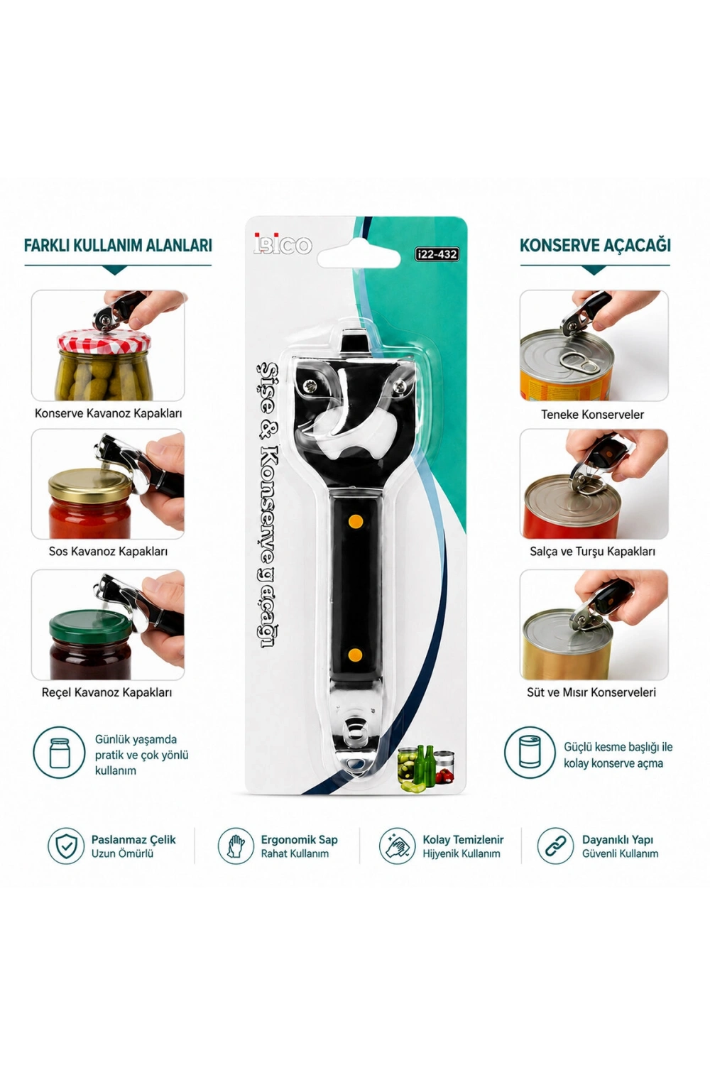 Egonex İbico İ22-432 ( Çok Amaçlı ) Konserve & Kapak Açacak*12x40