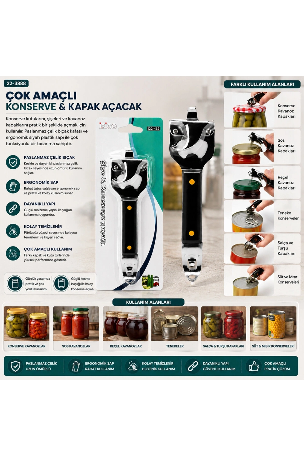 Egonex İbico İ22-432 ( Çok Amaçlı ) Konserve & Kapak Açacak*12x40