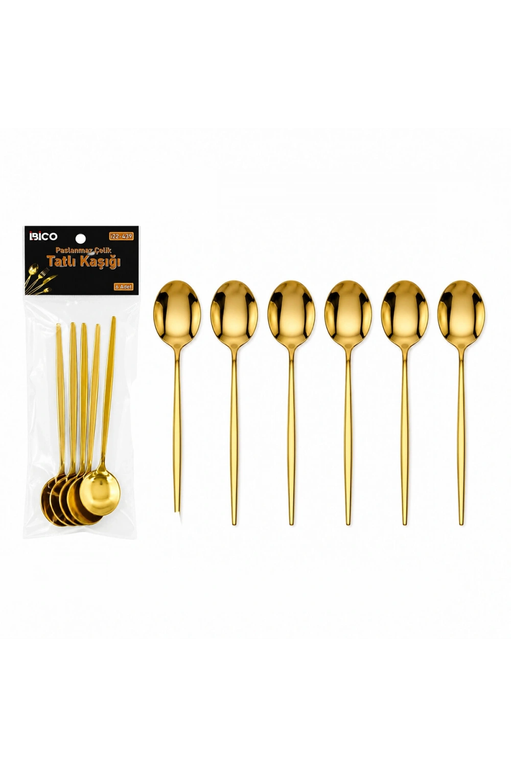 Egonex İbico İ22-439 ( 6pcs ) ( Gold ) Tatlı Kaşık Seti ( 13cm )*10x10