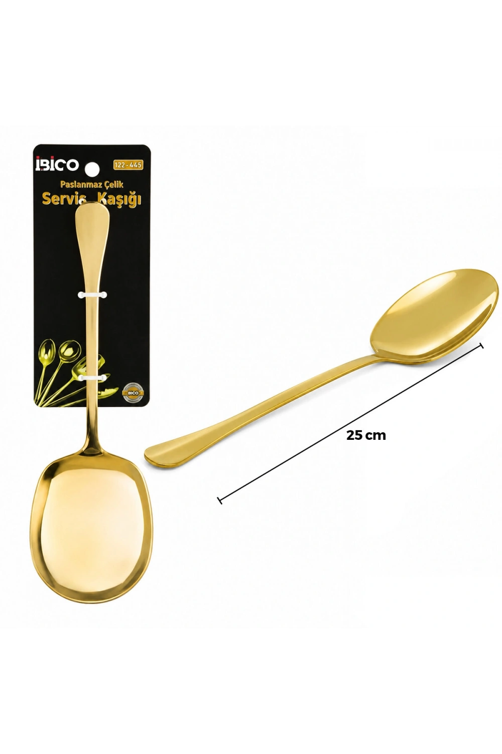 Egonex İbico İ22-445 ( 25cm ) ( Altın & Gold ) ( Metal ) ( Servis Kaşık )*12x10