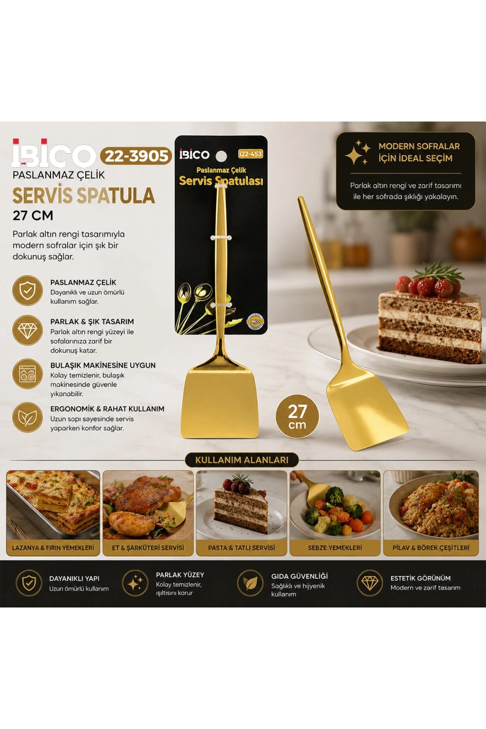 Egonex İbico İ22-453 ( 27cm ) ( Altın & Gold ) ( Metal ) ( Servis Spatula )*12x10