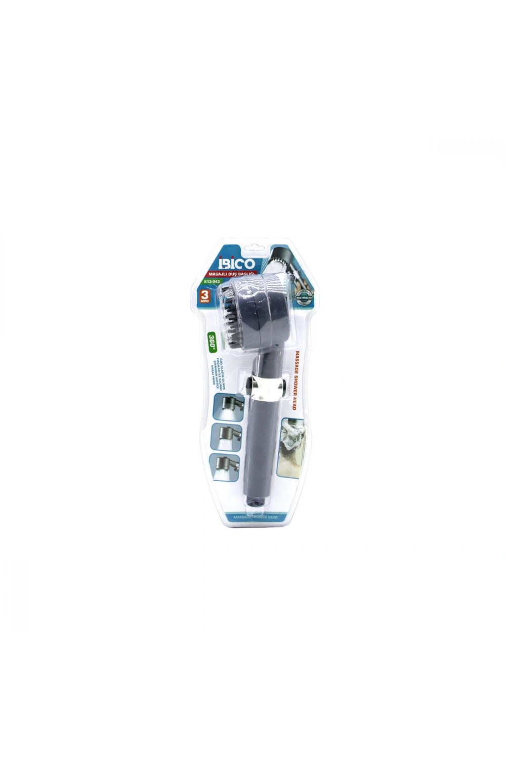 Egonex İbico K13-043 ( Masaj Uçlu=elastik Silikon ) Ultra Duş Başlık ( 360° ) ( 3 Mod= Fonksiyonlu ) ( Su Stop Tuşlu )*40