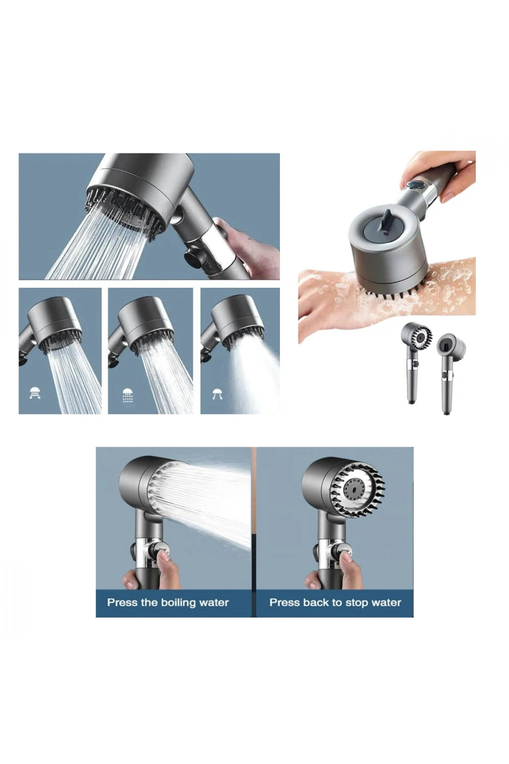 Egonex İbico K13-043 ( Masaj Uçlu=elastik Silikon ) Ultra Duş Başlık ( 360° ) ( 3 Mod= Fonksiyonlu ) ( Su Stop Tuşlu )*40