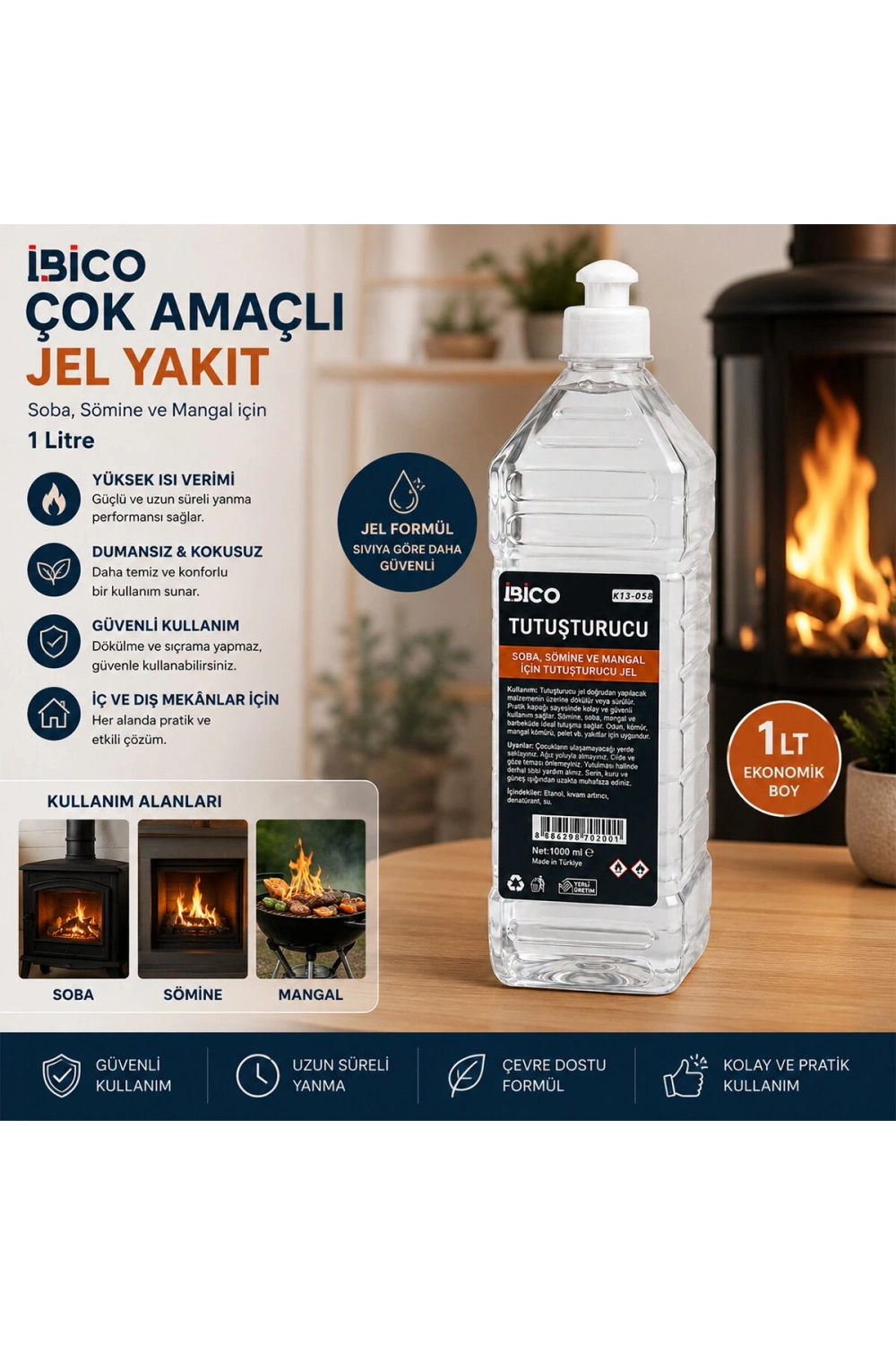 Egonex İbico K13-058 ( 1 Lt ) Çok Amaçlı Jel Yakıt*24=k