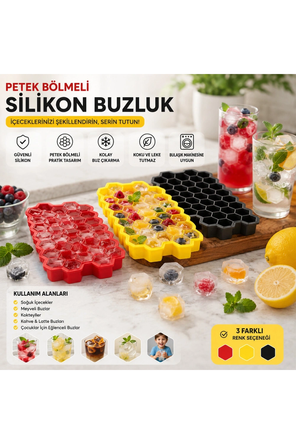 Egonex İbico K22-016 ( 38 Bölmeli ) Mini & Petek Plastik & Silikon Buzluk Renkli*24=k