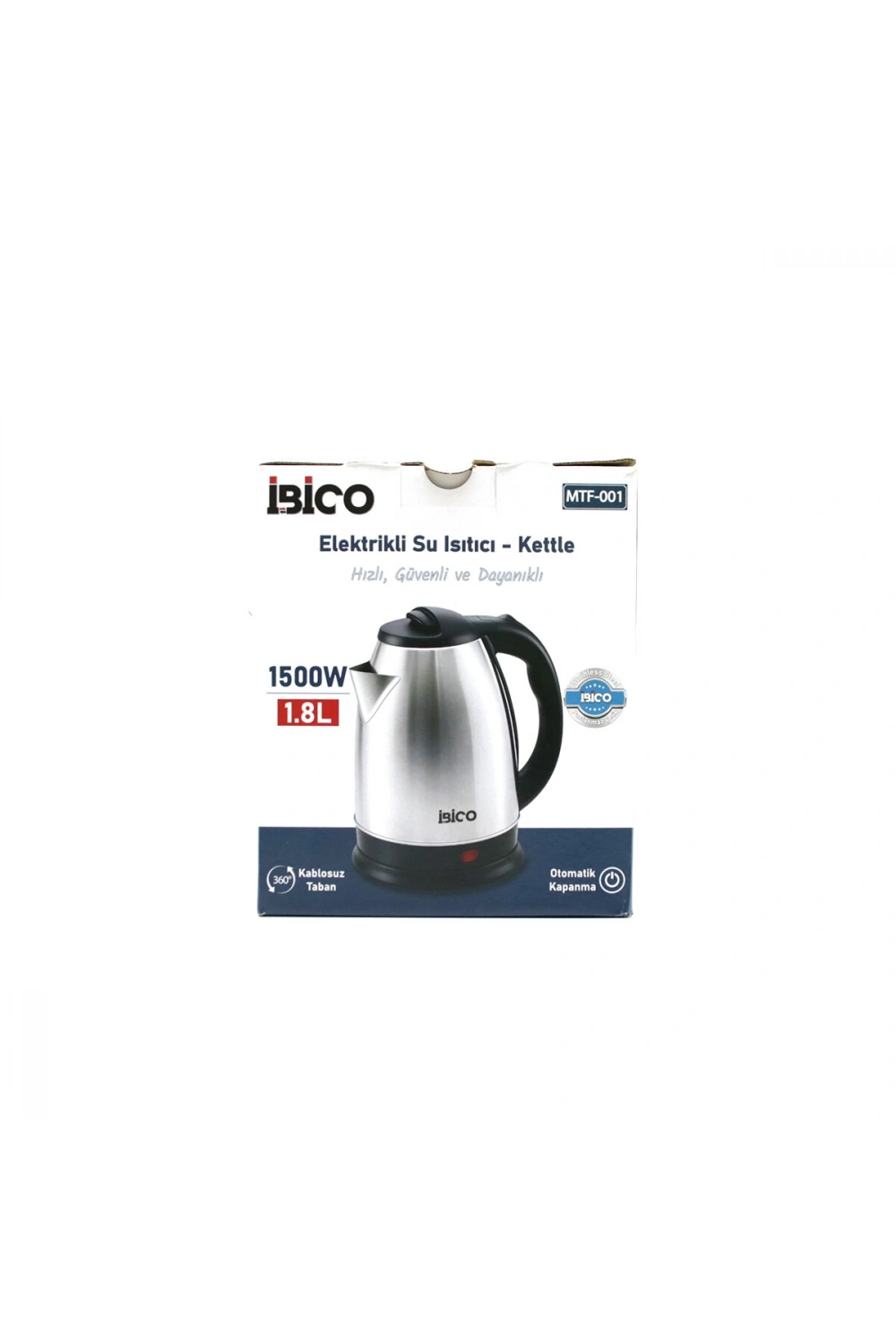 Egonex İbico Mtf-001 ( Çelik ) Kettle Elektrikli Su Isıtıcısı ( Paslanmaz Çelik Gizli Rezistans ) ( 360° ) ( 1.8lt ) ( 1500w )*6