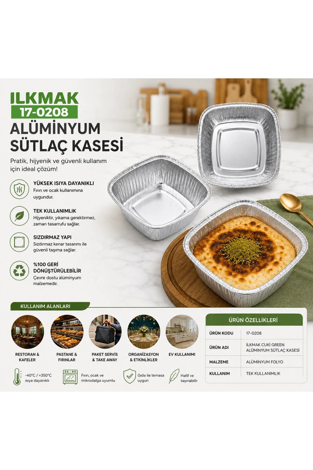 Egonex Ilkmak Cuki Green Alüminyum Sütlaç Kasesi*100x40
