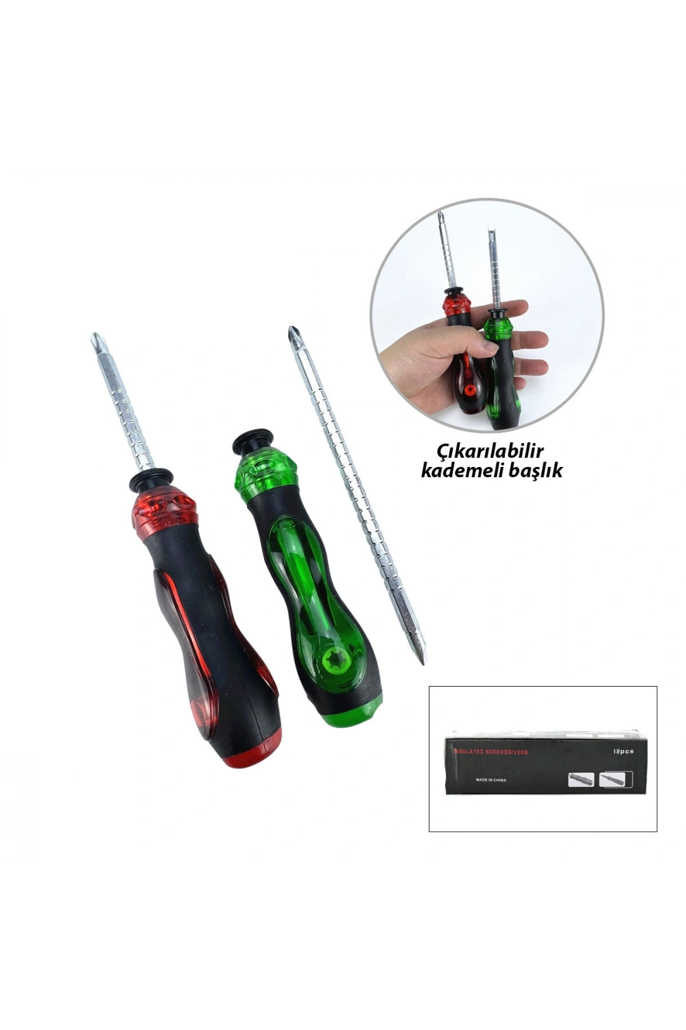 Egonex INSULATED SCREWORD LRD-155 ( RENKLİ & SİLİKON SAPLI )( 2İN1=ÇİFT TARAFLI UÇ ) KADEMELİ TORNAVİDA ( MIKNATIS UÇ & YILDIZ - DÜZ )*12X20