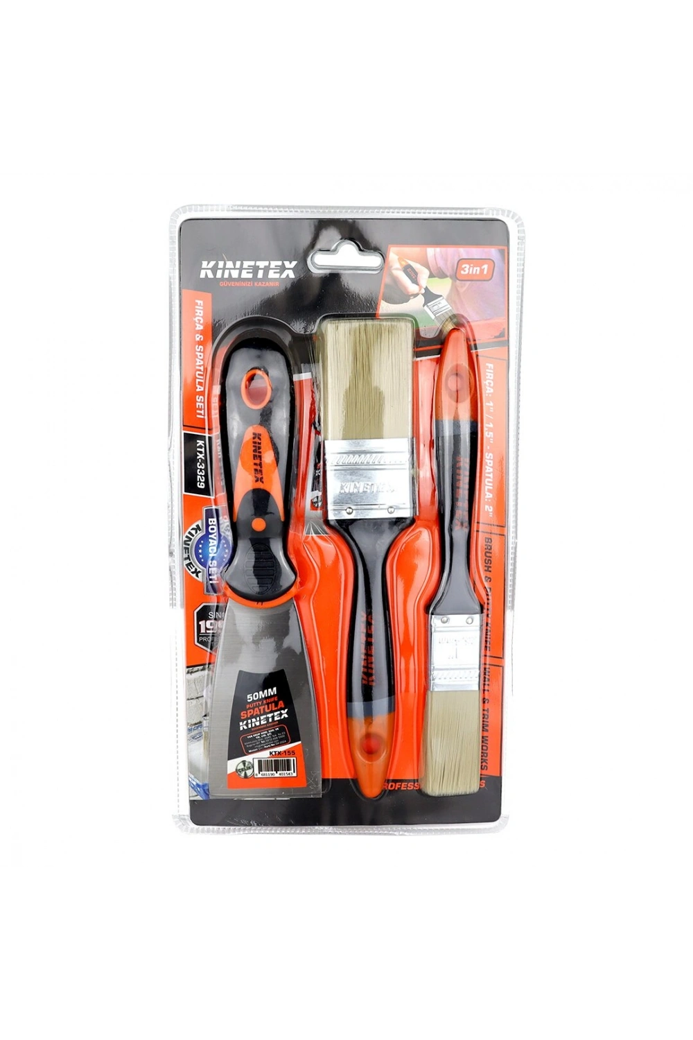 Egonex Kınetex Ktx-3329 ( 3pcs ) Boyacı & Nalbur Set ( 50mm Spatula & 2x Kestirme Fırça )*120